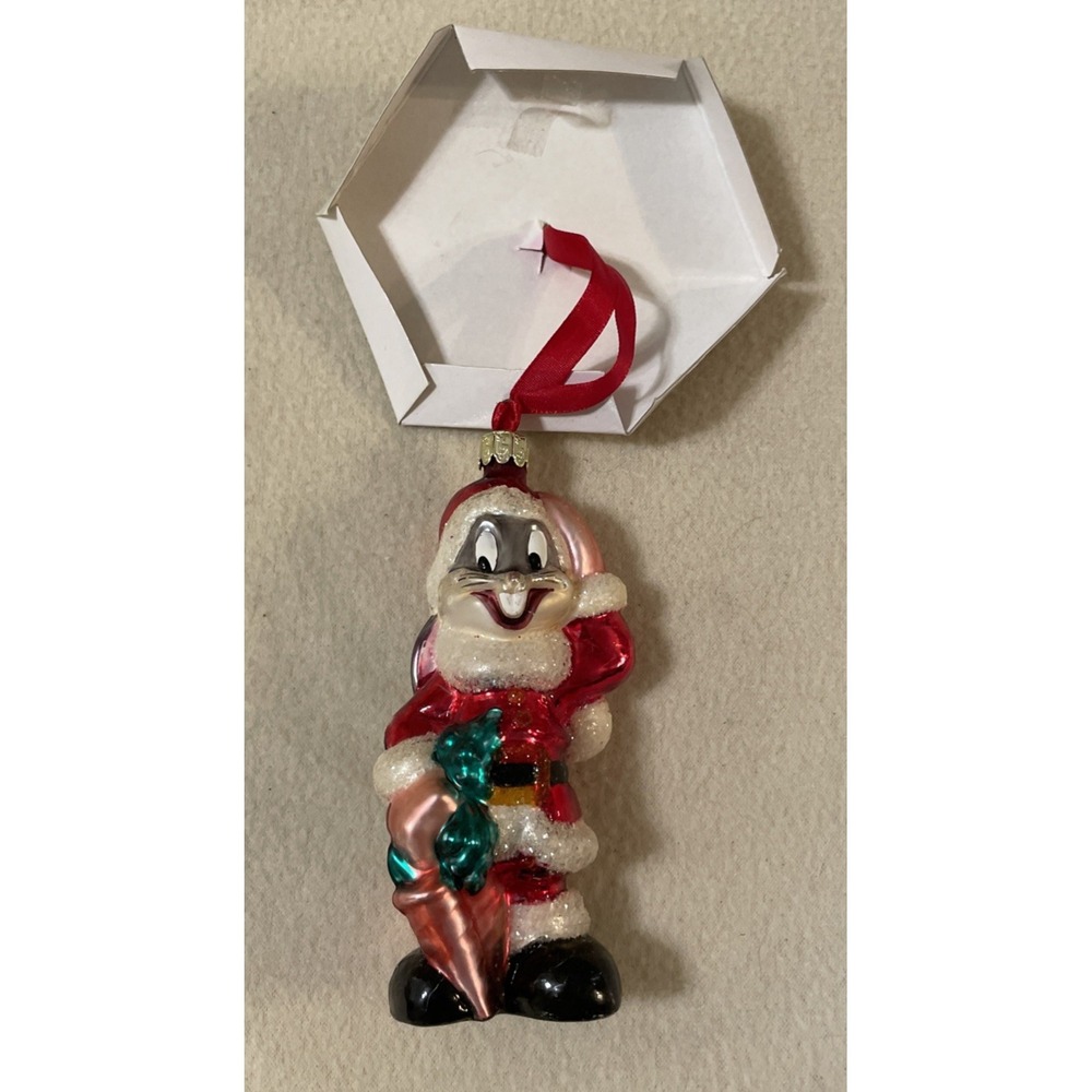 Vtg Santa's Best Bugs Bunny Hand Blown Glass Christmas Ornament 2001 Warner Bros